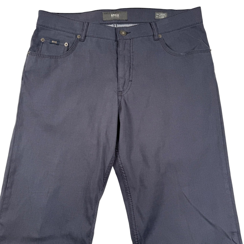 Brax Cooper Fancy BX Pants Mens 35/34 Navy Blue Regular Fit 5-Pocket Trousers